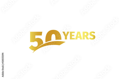 Isolated golden color number 50 with word years icon on white background, birthday anniversary greeting card element vector illustration.