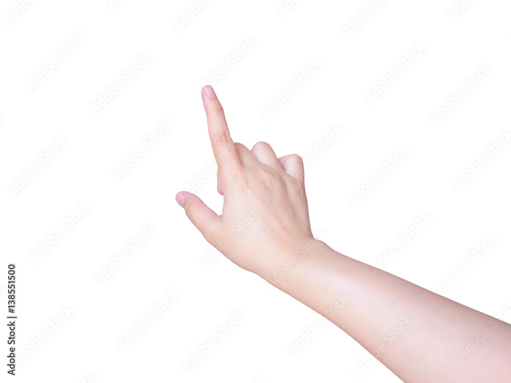 female hand touching or pointing to something isolated on white female hand touching or pointing to something isolated on white
