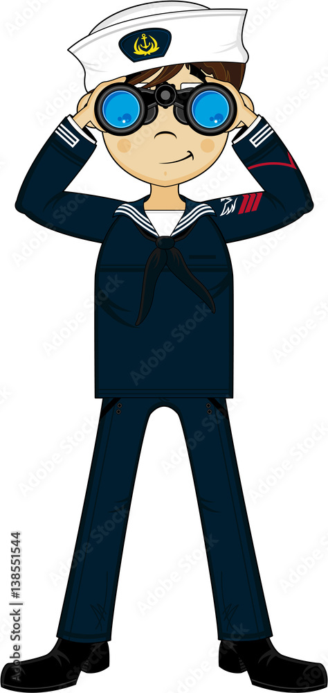 Cute Cartoon Navy Sailor with Binoculars Cute Cartoon Navy Sailor with Binoculars