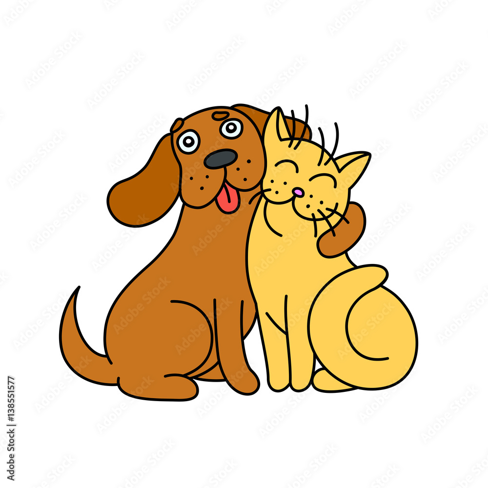 cute dog hugs cat vector illustration Stock Vector Adobe Stock