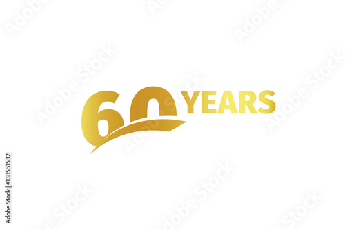 Isolated golden color number 60with word years icon on white background, birthday anniversary greeting card element vector illustration.