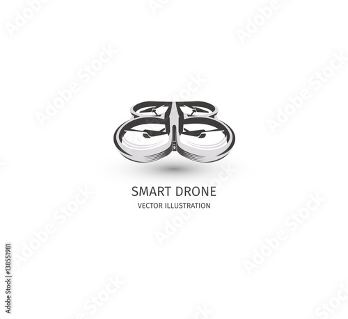 Isolated rc drone logo on white. UAV technology logotype. Unmanned aerial vehicle icon. Remote control device sign. Surveillance vision multirotor. Vector quadcopter illustration