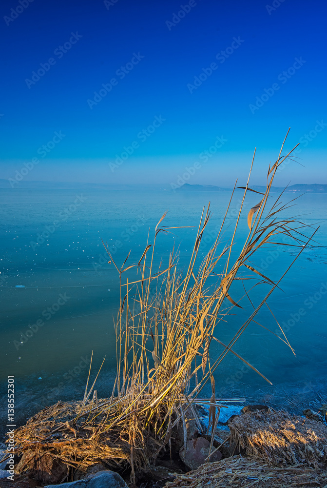 Lake Balaton in winter with blue sky Lake Balaton in winter with blue sky