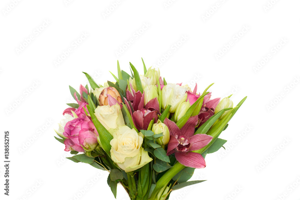 Spring bouquet of tulips and roses