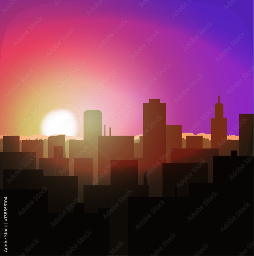 sunrise or sunset in city. urban landscape evening or morning