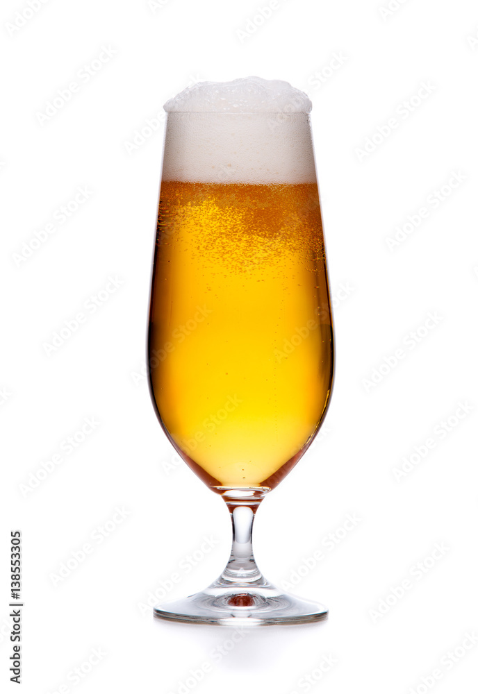 elegant glass of beer with foam isolated.