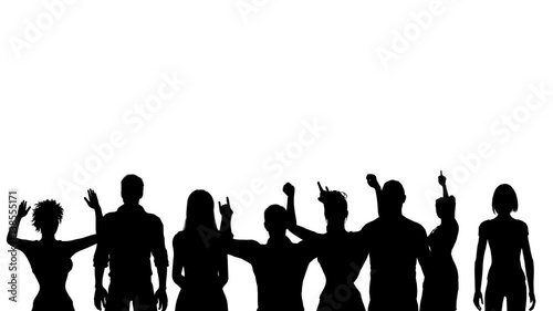 Black silhouettes of cheering fans. Alpha channel. 4K.