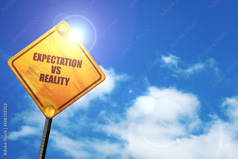 Naklejka premium expectation versus reality, 3D rendering, traffic sign