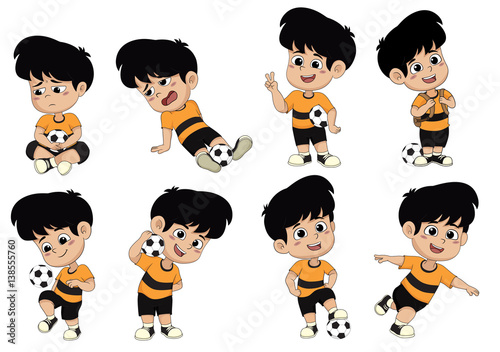Cartoon soccer kid with different pose.