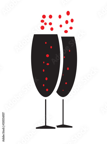 Two bubbly champagne glasses icon vector isolated in white background.