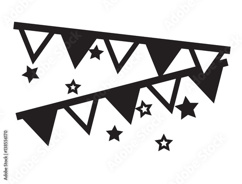 Decorative party flags hanging with stars icons vector isolated in white background.