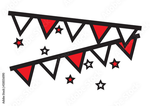 Decorative party flags hanging with stars icons vector isolated in white background.