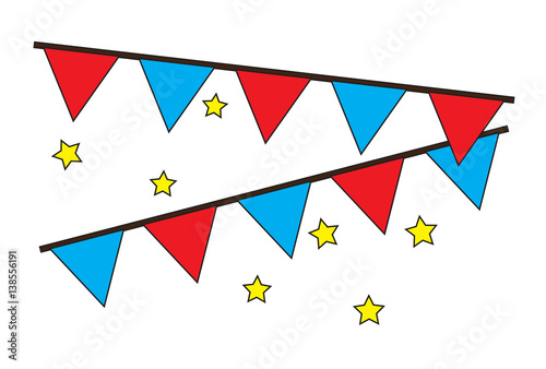Decorative party flags hanging with stars icons vector isolated in white background.
