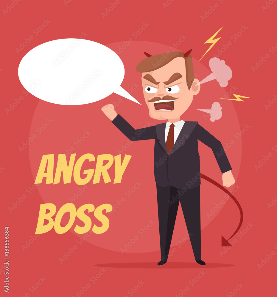 Angry boss character scream. Speech bubble. Vector flat cartoon illustration Angry boss character scream. Speech bubble. Vector flat cartoon illustration