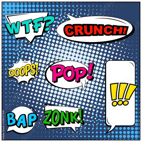 Abstract creative concept vector comic pop art style blank, layout template with clouds beams and isolated dots background. For sale banner, empty speech bubble set, illustration halftone book design.
