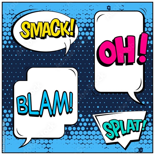 Abstract creative concept vector comic pop art style blank, layout template with clouds beams and isolated dots background. For sale banner, empty speech bubble set, illustration halftone book design.