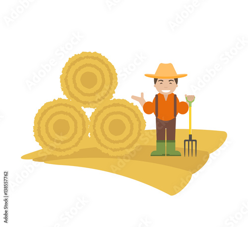 Farmer with Pitchfork and Haystack