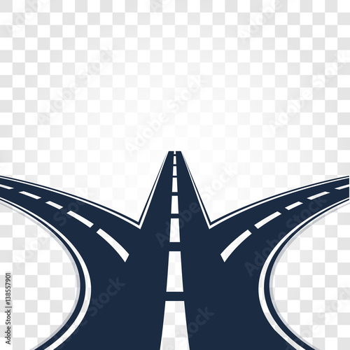 Isolated black color road or highway with dividing markings on white background vector illustration.