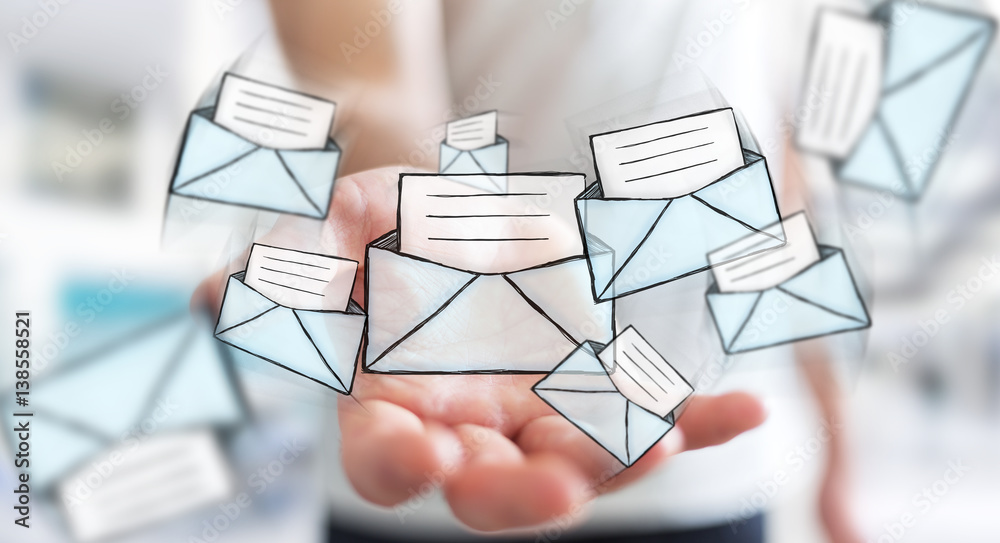 Businessman holding manuscript contact icon in his hand Businessman holding manuscript contact icon in his hand