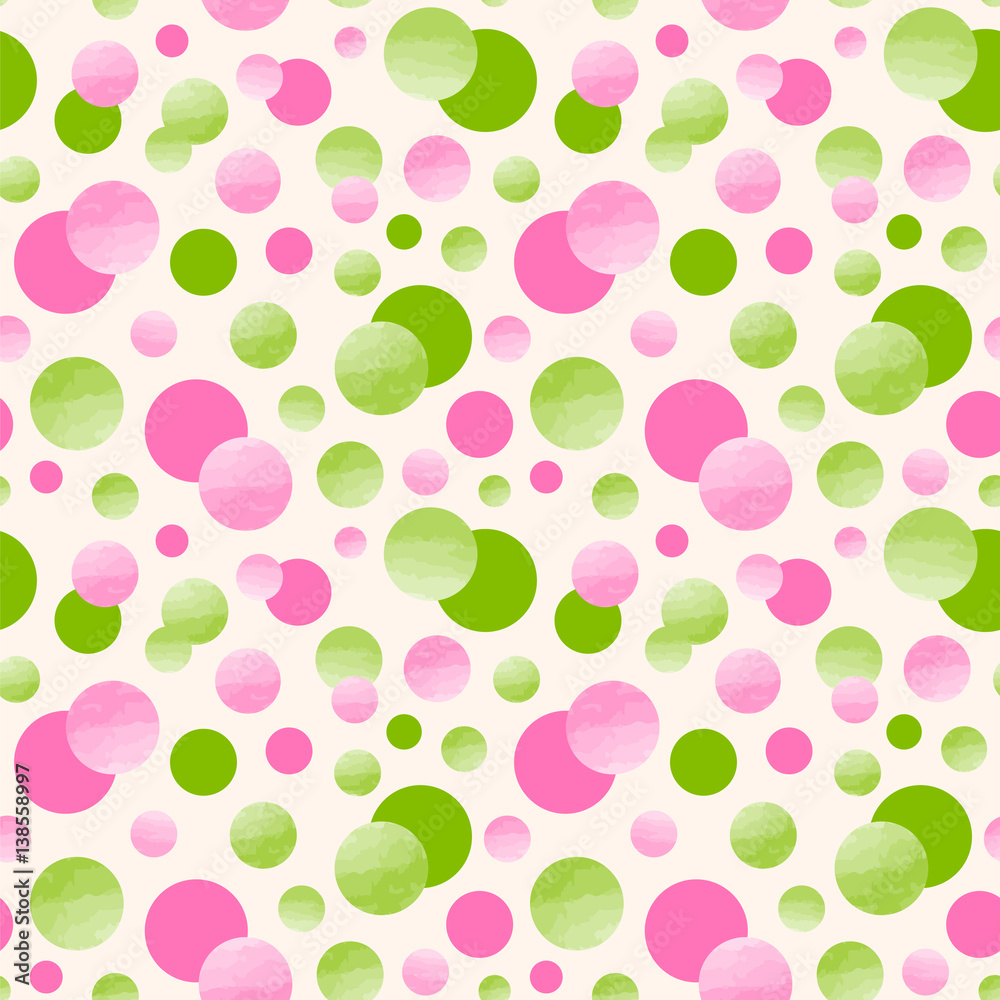 Seamless vector pattern with circles. Pink and lime green colors.