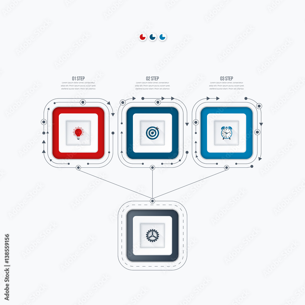 Infographics template 3 options with square Infographics template 3 options with square