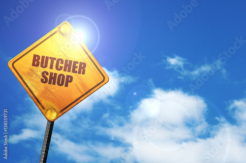 butcher shop, 3D rendering, traffic sign