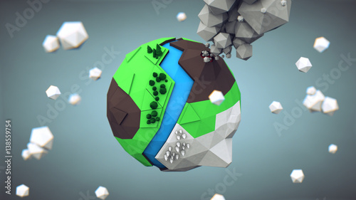 3D Low Poly Planet, rendering illustration.