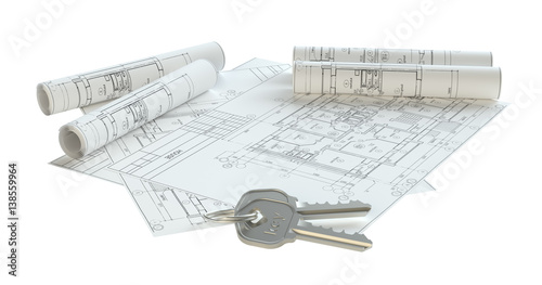 Closeup to keys on house plans