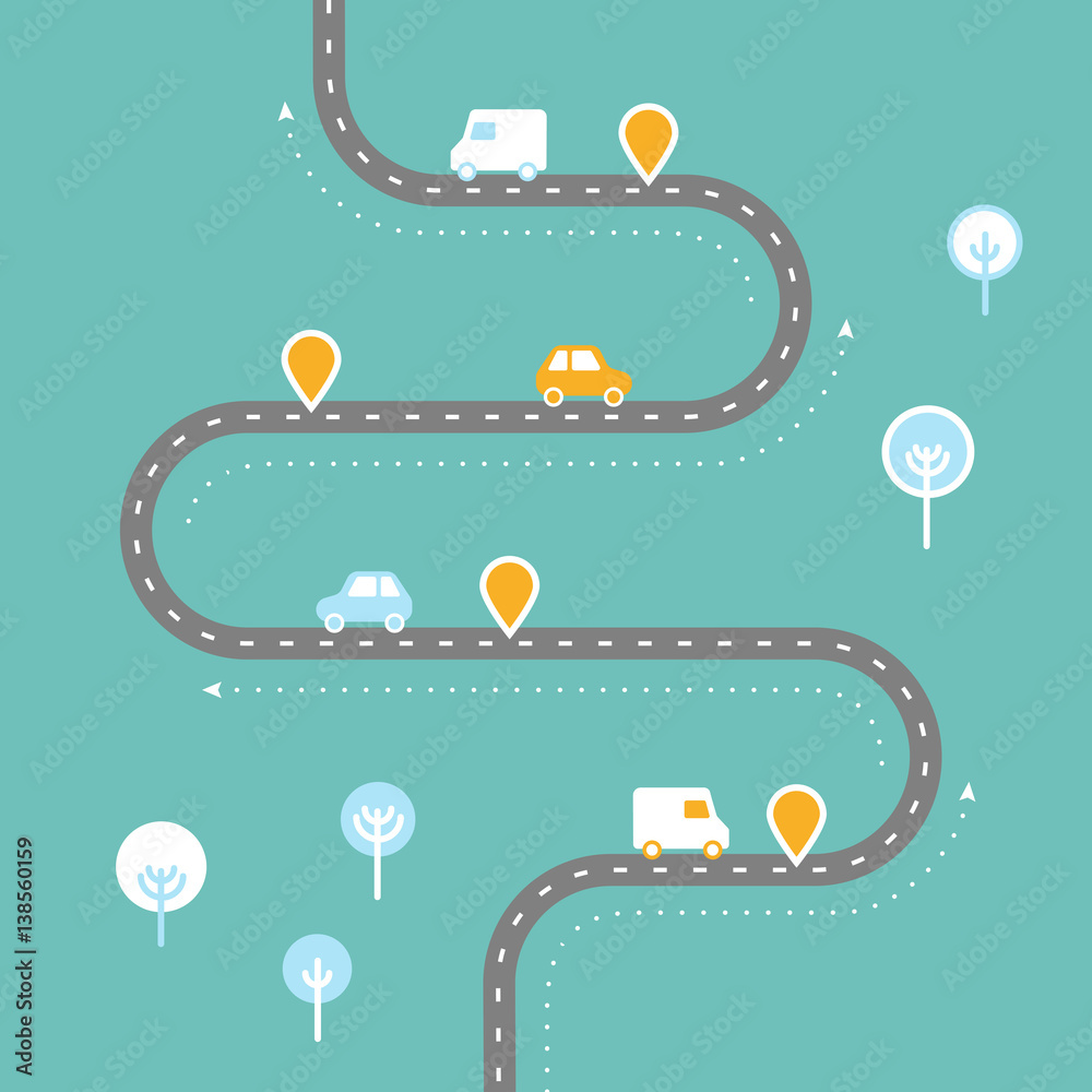 Infographic template. Winding road with pinpointers ...