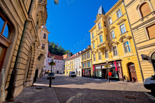 Old town of Ljubljana colorful street and architecture