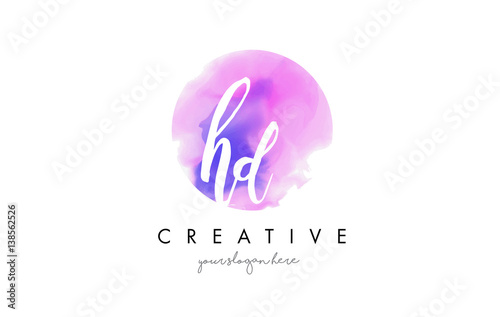 HD Watercolor Letter Logo Design with Purple Brush Stroke.