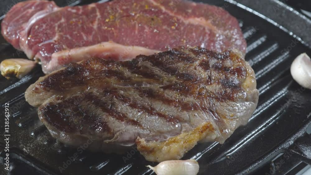 Cooking roast beef. The meat in a frying pan. Cooking roast beef. The meat in a frying pan.