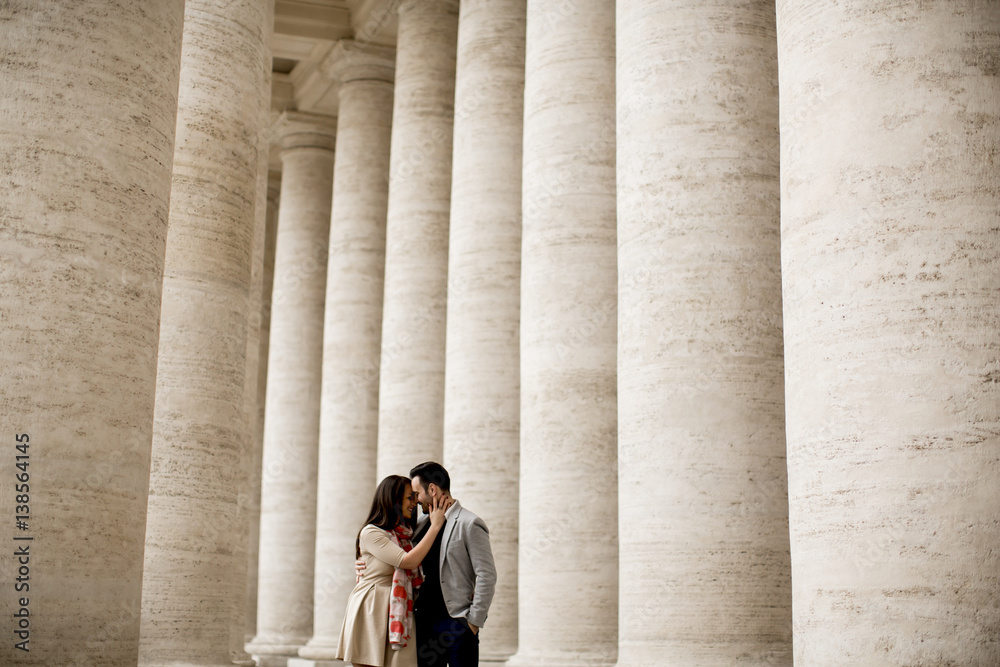 Loving couple at the St. Peter's Square in Vatican Loving couple at the St. Peter's Square in Vatican