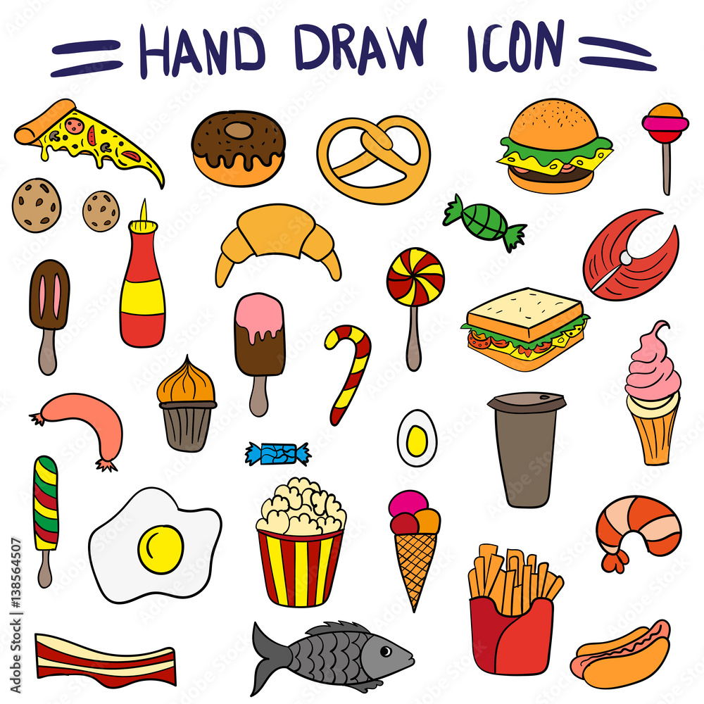 Premium Vector | Set of tasty junk food with hand drawn or doodle style-saigonsouth.com.vn