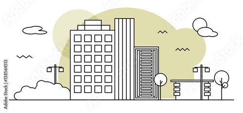 modern street scenery in flat design style