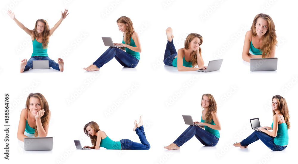 Obraz premium Young woman working on laptop