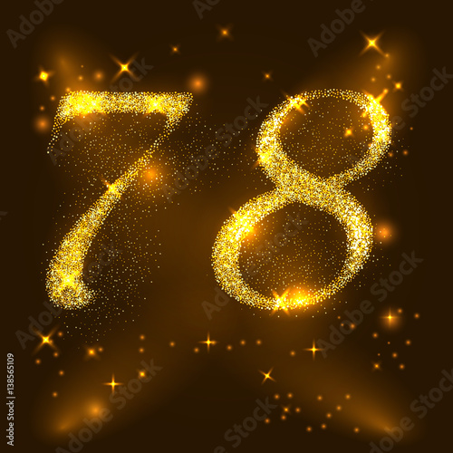 Alphabets Number 7 (seven) and 8 (eight) of gold glittering stars. Illustration vector