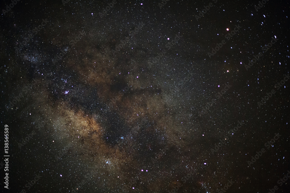 Close-up of Milky way galaxy with stars and space dust in the universe, Long exposure photograph, with grain.