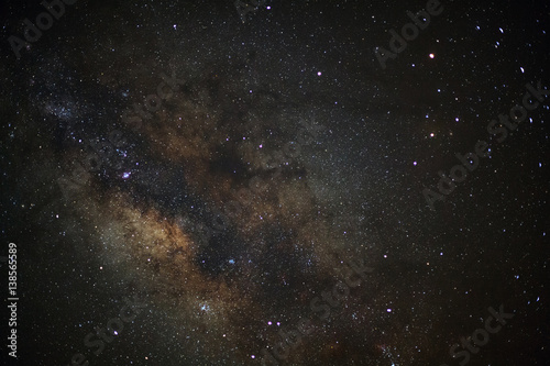 Close-up of Milky way galaxy with stars and space dust in the universe  Long exposure photograph  with grain.