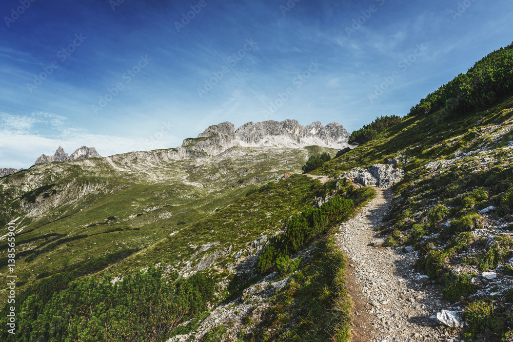Trekking trail through rugged alpine scenery