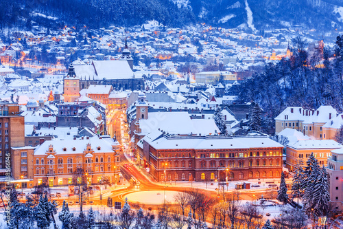 Brasov, Romania. Old town during the winter.