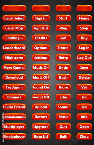 Set of text game buttons in cartoon style