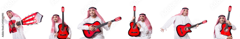Arab man playing guitar isolated on white Arab man playing guitar isolated on white