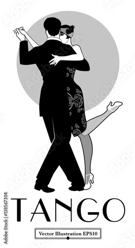 1920s Tango Poster. Elegant couple dancing tango. Retro style. 