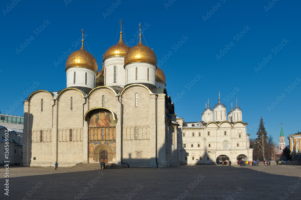 Cathedral of the Assumption (1475 - 1479), the right of the Patriarch's Palace with the church Twelve Apostles (1653 - 1655), Cathedral Square of the Moscow Kremlin Cathedral of the Assumption (1475 - 1479), the right of the Patriarch's Palace with the church Twelve Apostles (1653 - 1655), Cathedral Square of the Moscow Kremlin