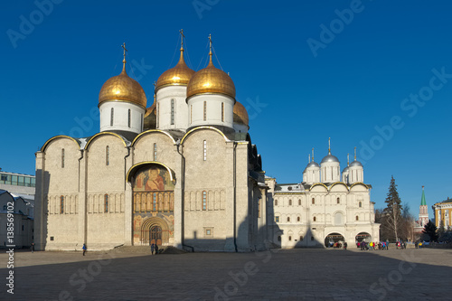 Cathedral of the Assumption (1475 - 1479), the right of the Patriarch's Palace with the church Twelve Apostles (1653 - 1655), Cathedral Square of the Moscow Kremlin
