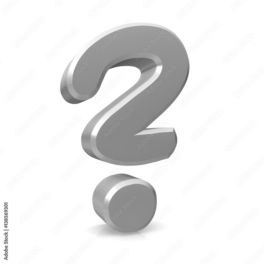 Naklejka premium question mark silver 3d interrogation point ask sign query symbol search icon isolated white background