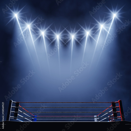 Boxing ring and floodlights , Boxing fight arena