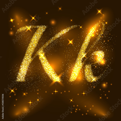 Alphabets K and k of gold glittering stars. Illustration vector