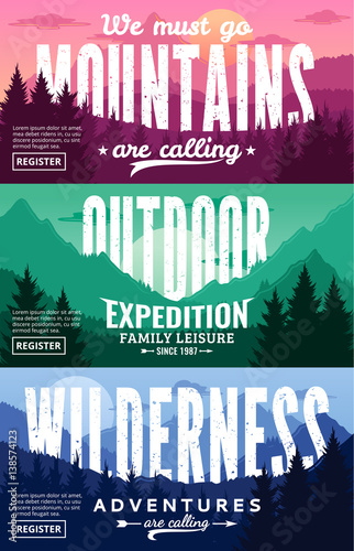 Mountains Adventures Horizontal Banner Set